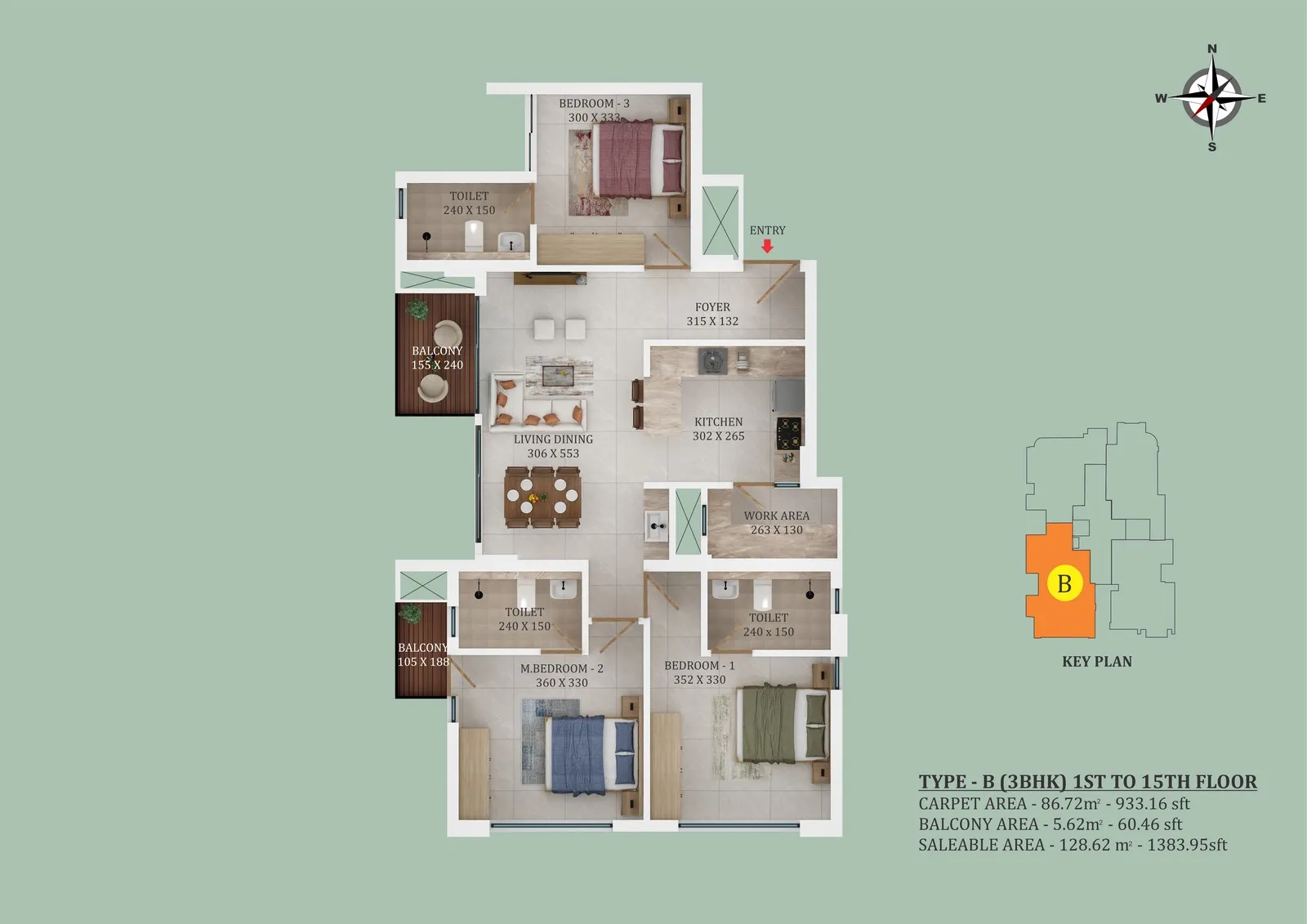 3 BHK Floor Plan